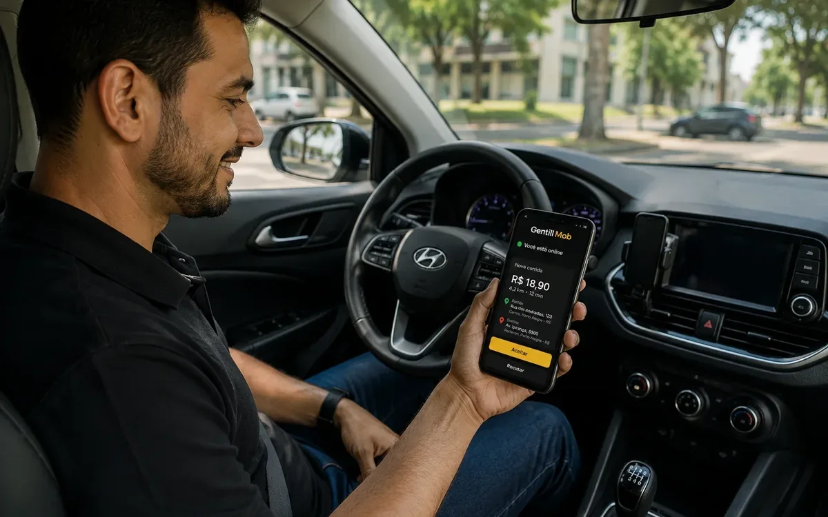 Motorista utilizando o celular dentro de um veículo estacionado