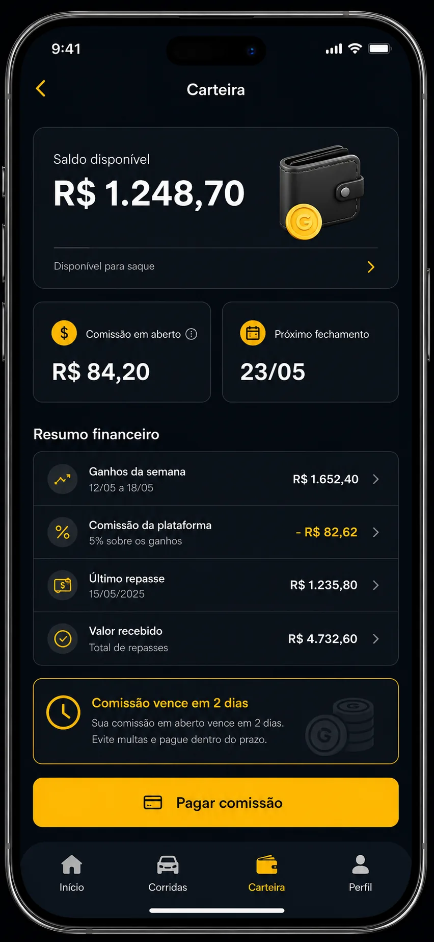 Tela de carteira do Gentill Mob